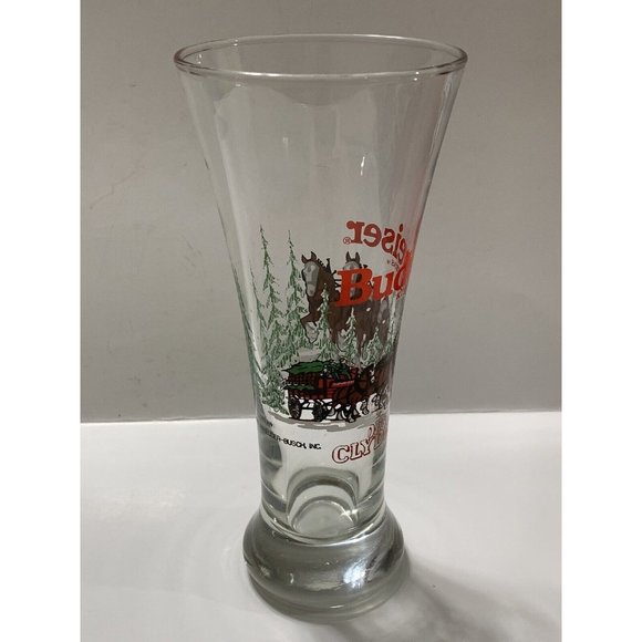 Vintage 1989 Budweiser Christmas Holiday Clydesdale Horses Pilsner Beer Glass - Picture 4 of 11